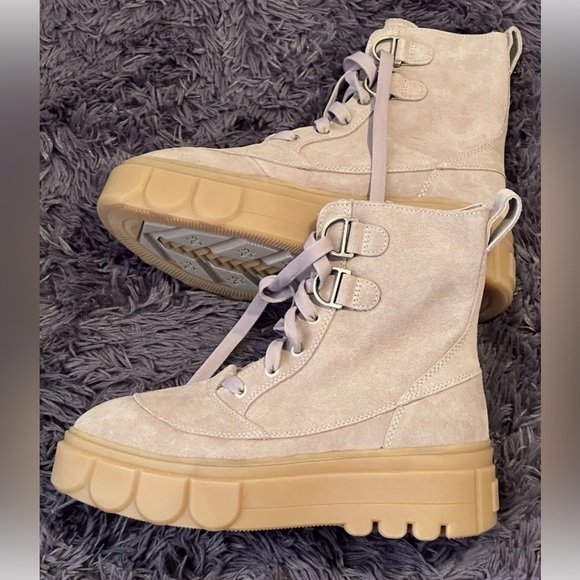 Sorel Caribou X Lace Waterproof Leather Chunky Beige Lace Up Boot Women's 10 - Picture 1 of 7